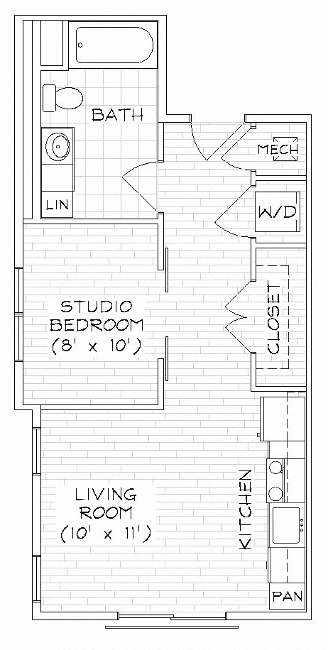 Floor plan for 1 bed, 1 bath, 512 sqft